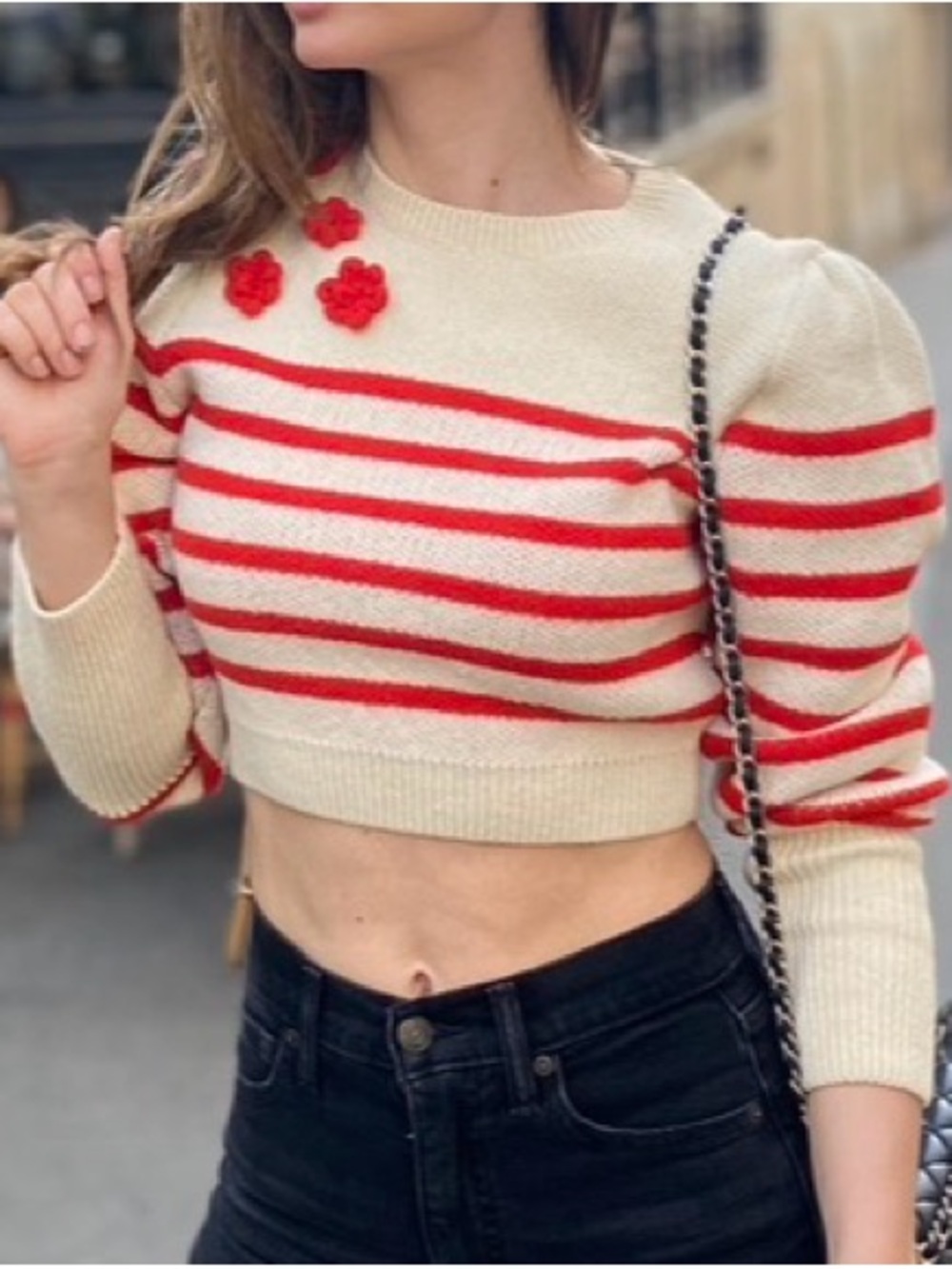 Zara Striped Red and Cream Sweater